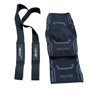 Bodyprox Knee Compression Sleeves Small and SKDK Lifting Straps Bundle Black